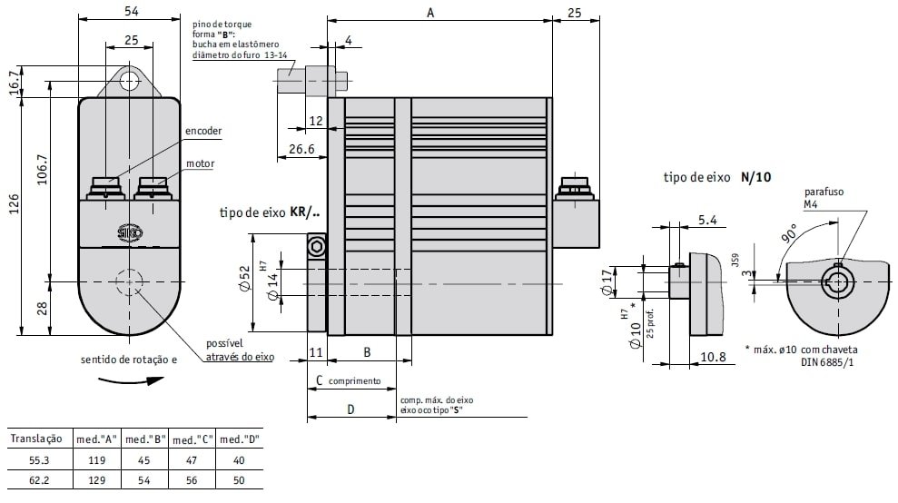 Desenho técnico do motor atuador incremental AG02 - Grunn do Brasil