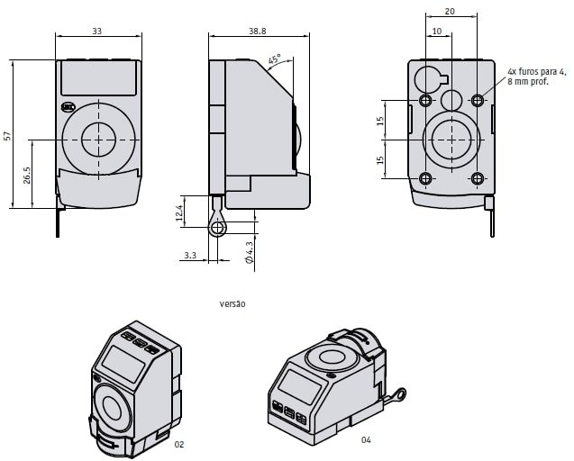 Desenho técnico do motor atuador incremental AG01 - Grunn do Brasil