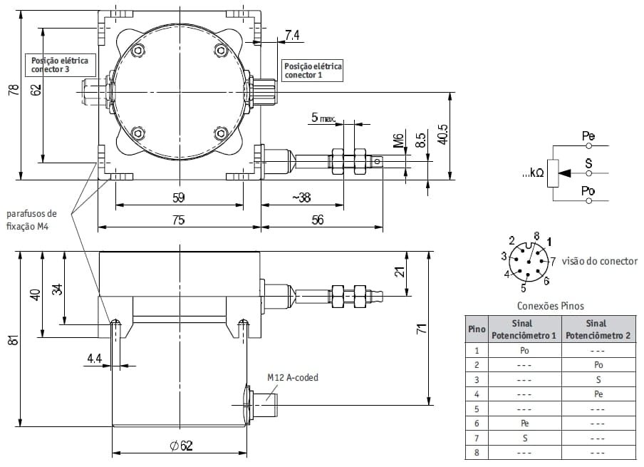 Desenho técnico do motor atuador incremental AG02 - Grunn do Brasil