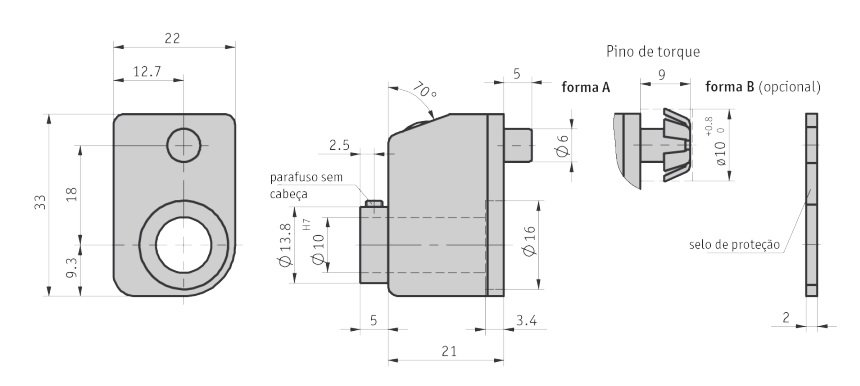 Desenho técnico do indicador de posição mecânico DA02