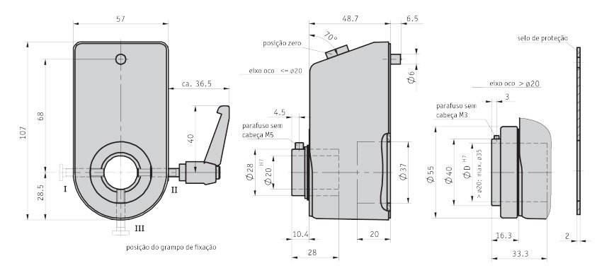 Desenho técnico do indicador de posição mecânico DA08