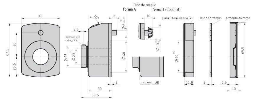 Desenho técnico do indicador de posição mecânico DA09S