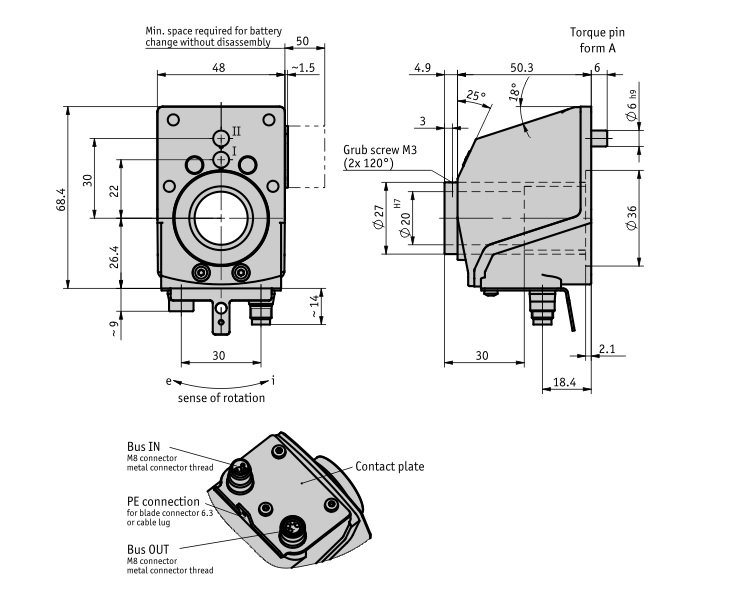 Desenho técnico do indicador de posição mecânico DA10S