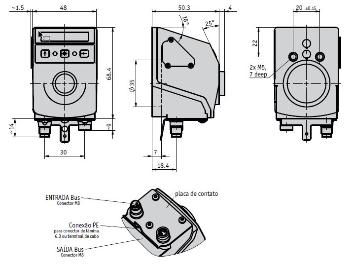 Desenho técnico do indicador de posição mecânico DA10T