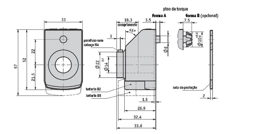 Desenho técnico do indicador de posição mecânico DE04