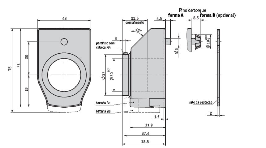 Desenho técnico do indicador de posição mecânico DE10