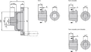 Desenho técnico do volante HK para indicadores de posição analógico