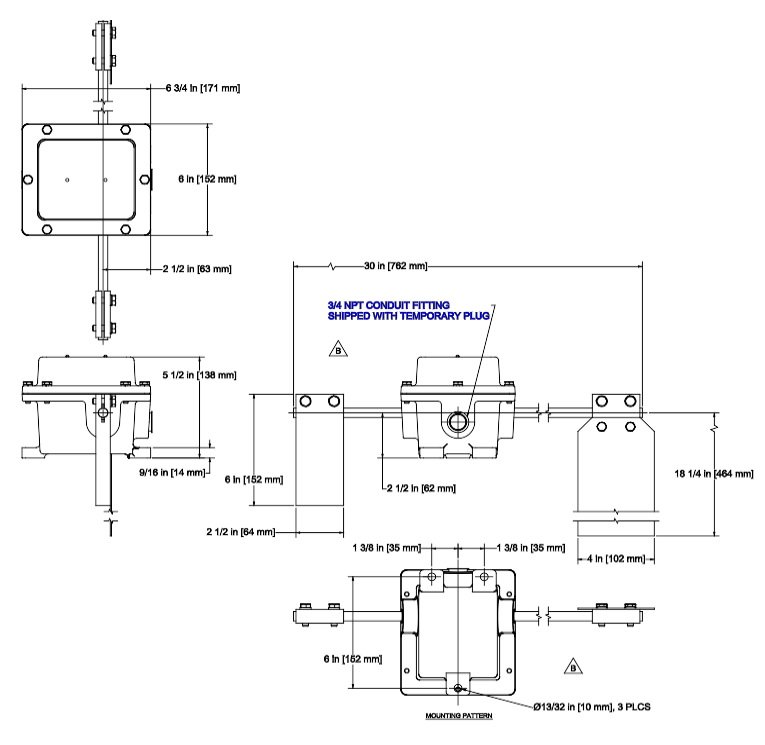 Desenho técnico - Detector de material a granel FS (dimensional)