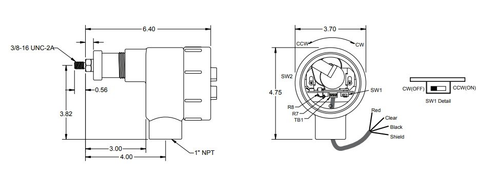 Desenho técnico - Sensors de guilhotina SG1000A (dimensional)