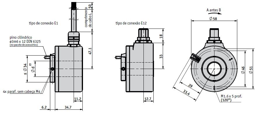Desenho técnico do encoder rotativo incremental IH5828