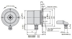 Desenho técnico do Potenciômetro com engrenagem GP03-1