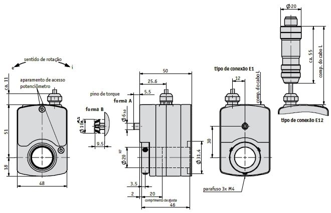 Desenho técnico do Potenciômetro com engrenagem GP09