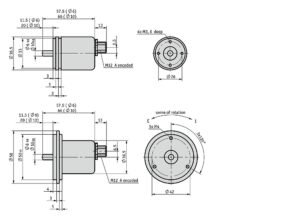 Desenho técnico do encoder absoluto rotativo com carcaça metálica e eixo sólido WV36M-CAN