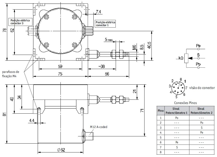 Desenho técnico do encoder atuador a fio SG32