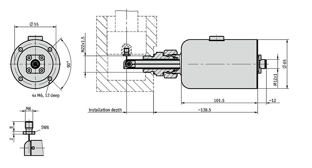 Desenho técnico do encoder atuador a fio SGH10L