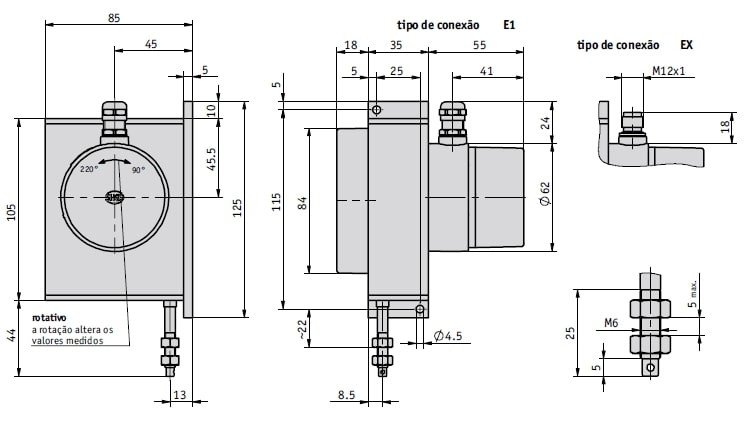 Desenho técnico do encoder atuador a fio SGP-1 da Siko GmbH
