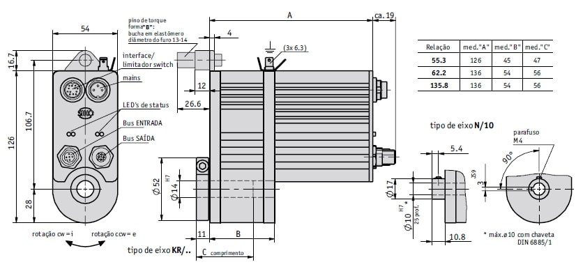 Desenho técnico do motor atuador fieldbus AG02
