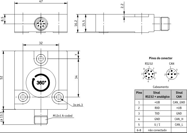Desenho técnico do sensor de inclinação IK360