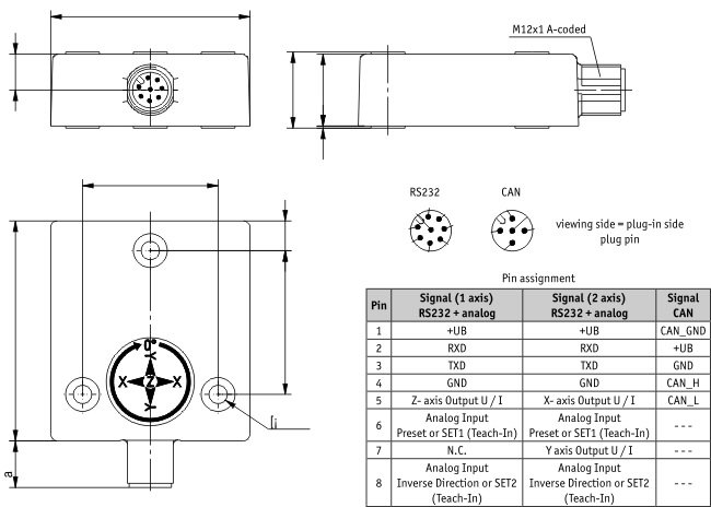 Desenho técnico do sensor de inclinação IK360L