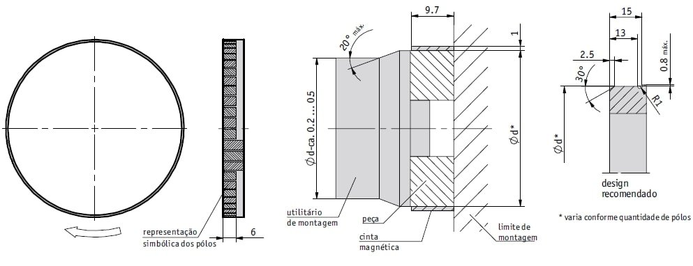 Desenho técnico da cinta magnética MBR100