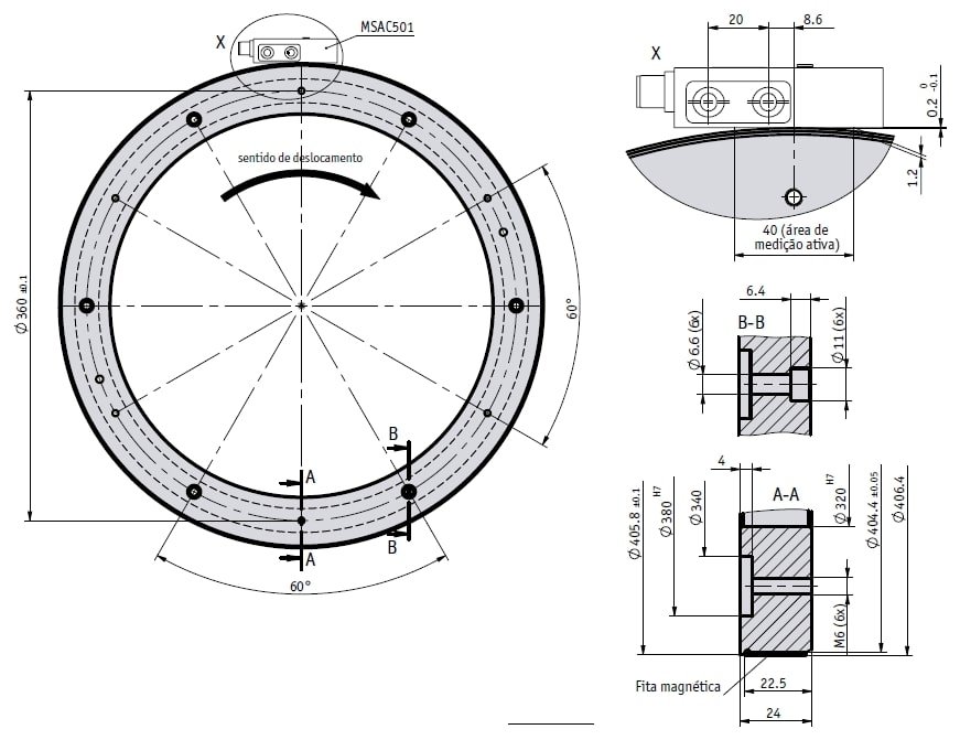 Desenho técnico da cinta magnética MRAC506