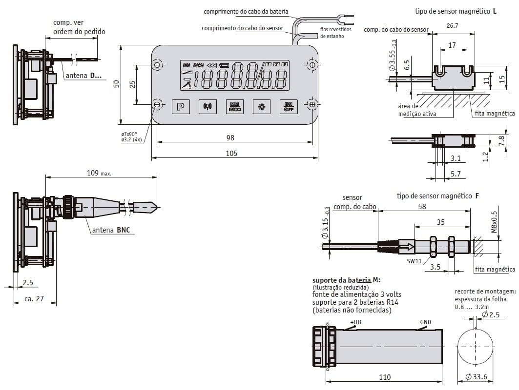 Desenho técnico do display eletrônico MA503WL