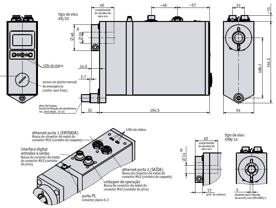 Desenho técnico do motor atuador fieldbus AG24