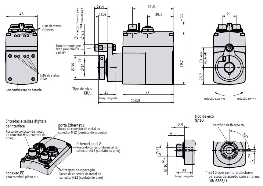 Desenho técnico do motor atuador fieldbus AG25