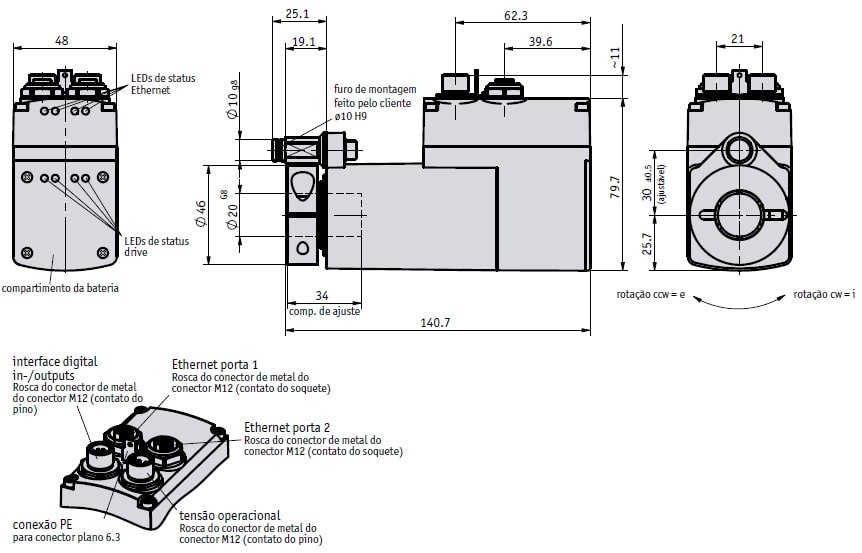 Desenho técnico do motor atuador fieldbus AG26
