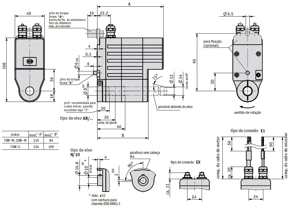 Desenho técnico do motor atuador incremental AG01