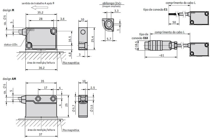 Desenho Técnico Do Sensor Magnético Le100 1 Linear Grunn Do Brasil 4884