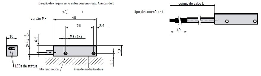Desenho técnico do sensor magnético LEC200
