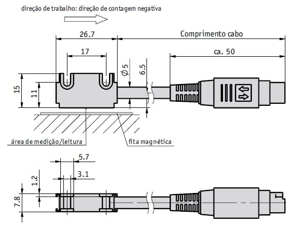 Desenho técnico do sensor magnético MS100-1