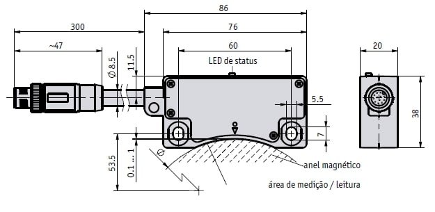 Desenho técnico do sensor magnético MSAC506