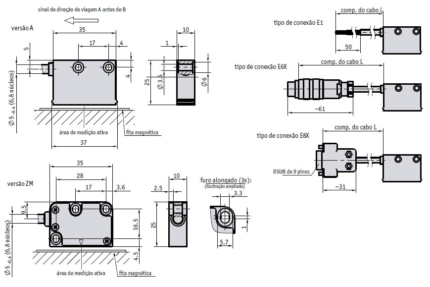 Desenho técnico do sensor magnético MSK200/1