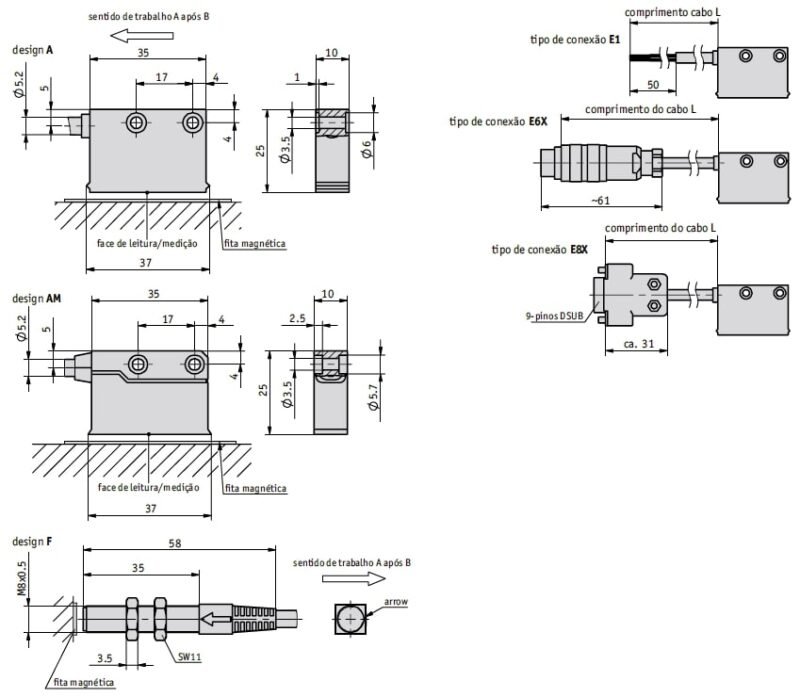 Desenho Técnico Do Sensor Magnético Msk320 Linear Grunn Do Brasil 6289