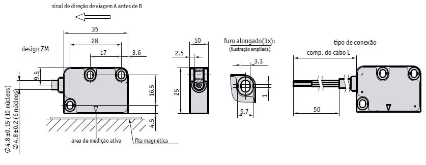 Desenho técnico do sensor magnético MSK320R