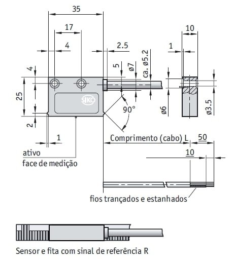 Desenho técnico do sensor magnético MSK500-1 linear