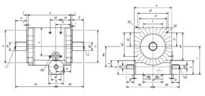 Desenho técnico da caixa de engrenagem com faseador 1-1 PD2-PDS da Tandler