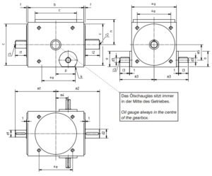 Desenho técnico da caixa de transmissão com faseador 2-1 KD da Tandler
