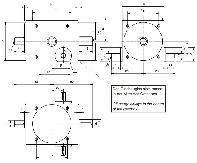 Desenho técnico da caixa de transmissão com faseador 2-1 KD da Tandler
