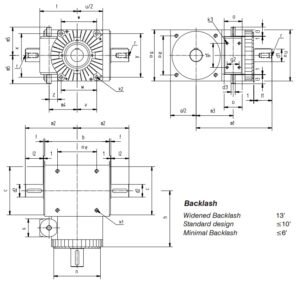 Desenho técnico da caixa de transmissão com faseador SP2 da Tandler