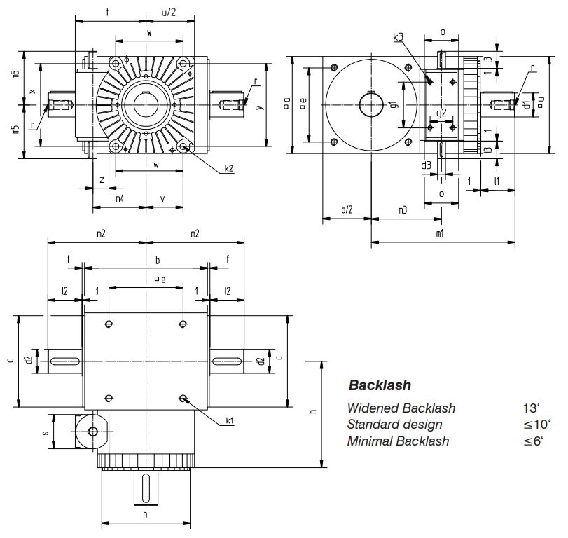 Desenho técnico da caixa de transmissão com faseador SP2 da Tandler