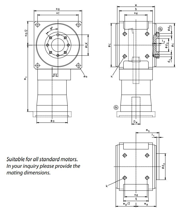 Desenho técnico do redutor hipóide com eixo oco retificado com disco de contração da Tandler