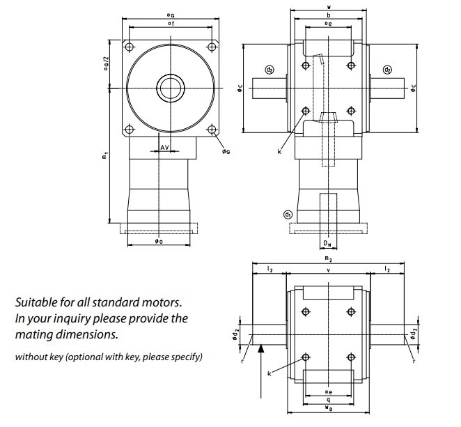Desenho técnico do redutor hipóide padrão da Tandler