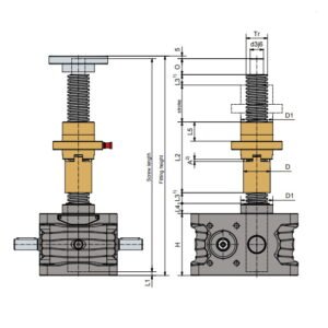 Desenho técnico macaco mecânico 5 kN (Série ZE versão R) da Zimm GmbH