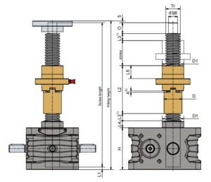 Desenho técnico macaco mecânico 10 kN (Série ZE versão R) da Zimm GmbH