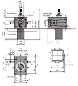 Desenho técnico macaco mecânico 10 kN (Série ZE versão S) da Zimm GmbH