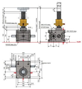 Desenho técnico macaco mecânico 100 kN (Série ZE versão R) da Zimm GmbH