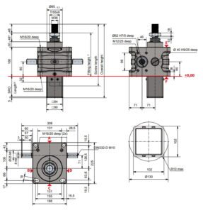 Desenho técnico macaco mecânico 100 kN (Série ZE versão S) da Zimm GmbH